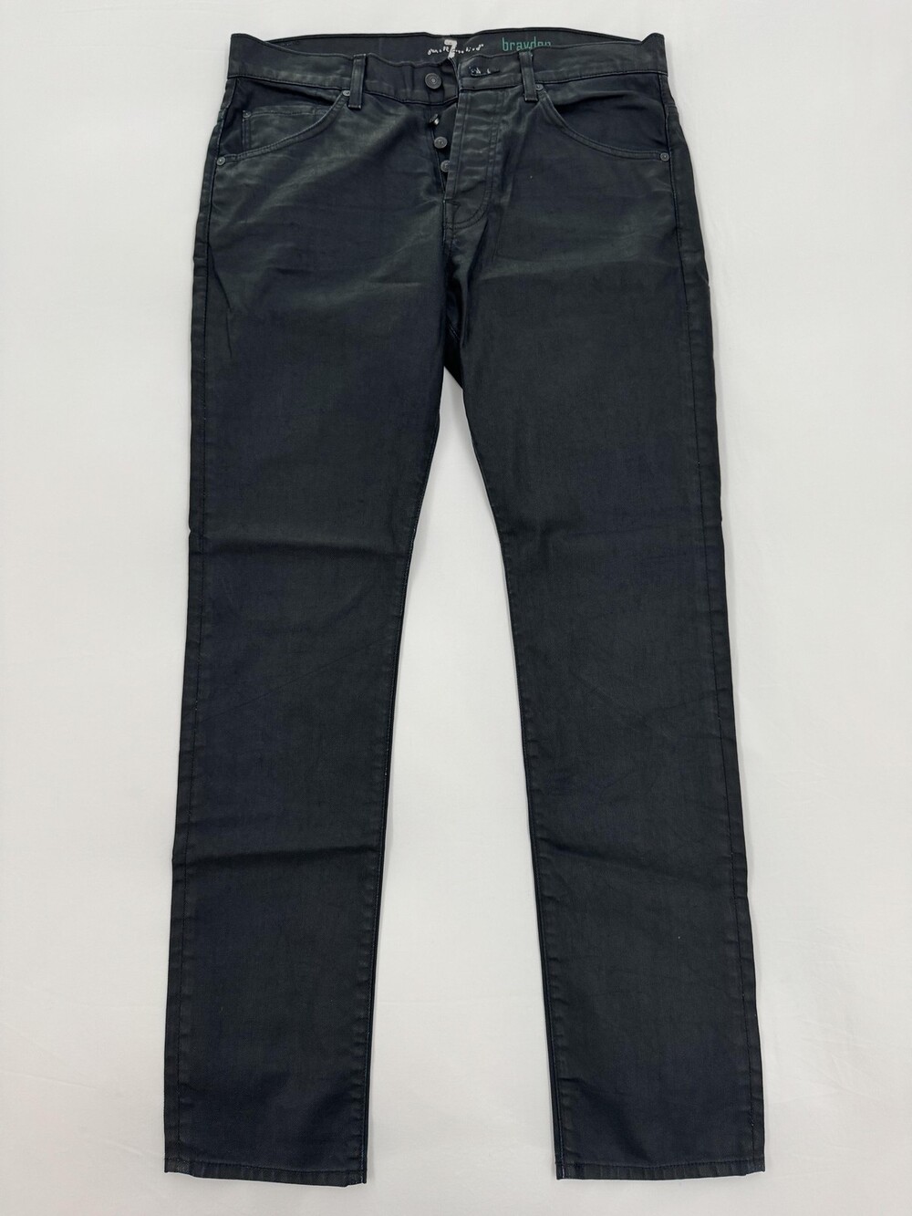7 For All Mankind Jeans Mens 32 Black Brayden Button Fly Stretch Made in USA